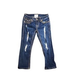 LA Idol Jeans Womens 3 Dark Wash Distressed Rhinestone Embellished Bootcut Denim
